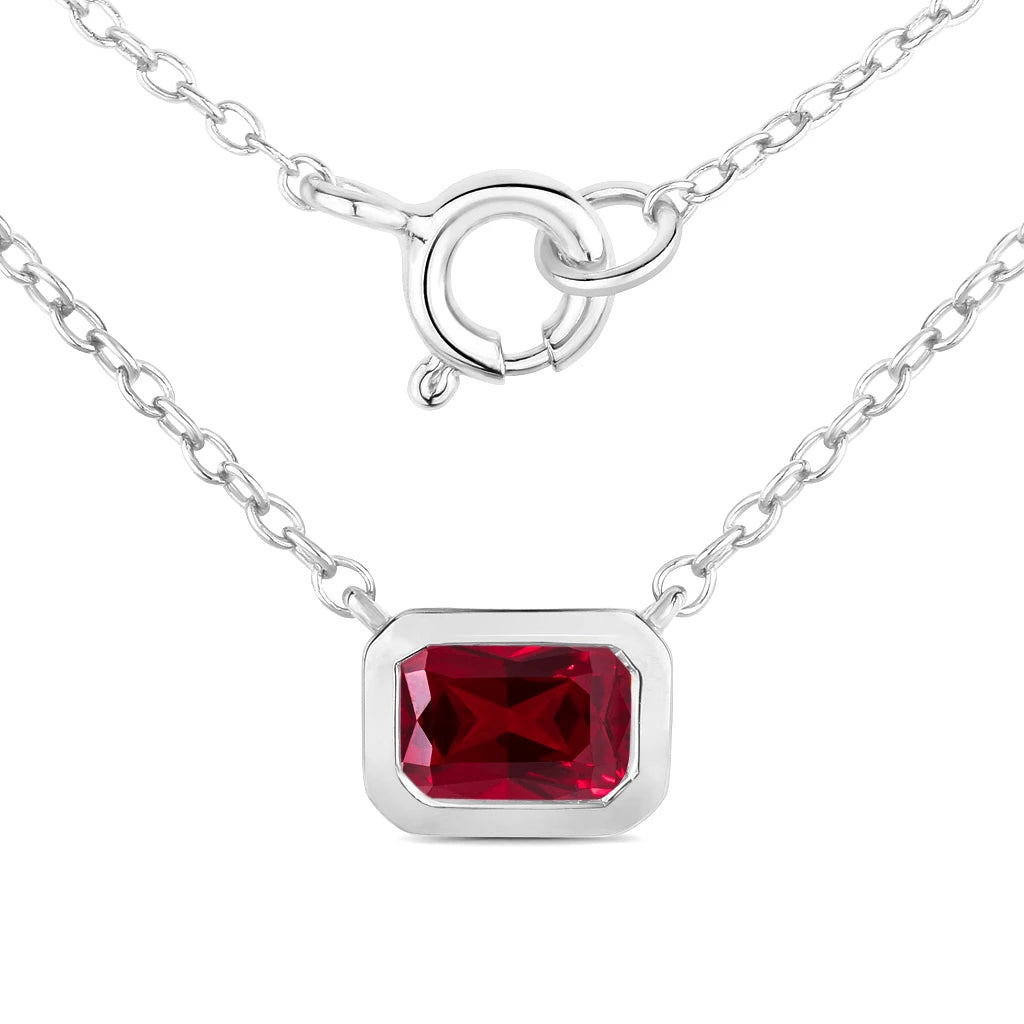 Emerald Cut Bezel Set Solitaire Necklace
