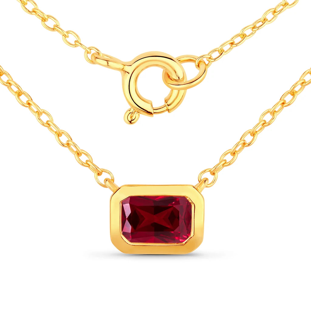 Emerald Cut Bezel Set Solitaire Necklace