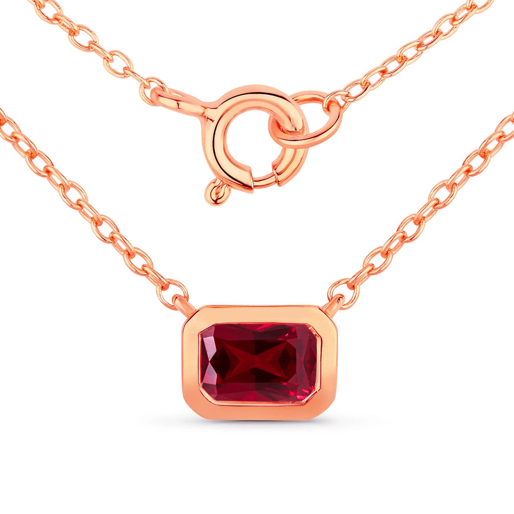 Emerald Cut Bezel Set Solitaire Necklace