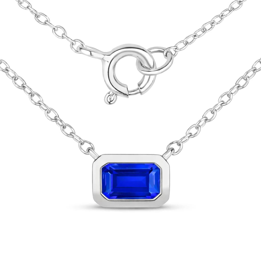 Emerald Cut Bezel Set Solitaire Necklace