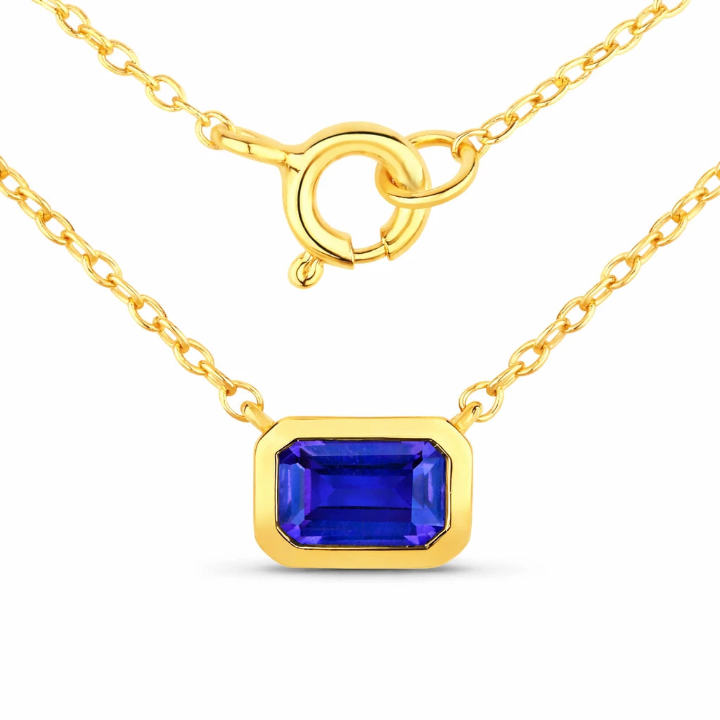 Emerald Cut Bezel Set Solitaire Necklace