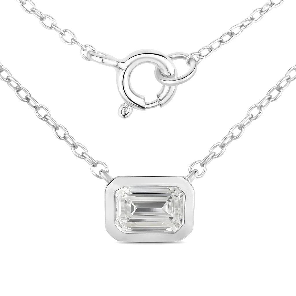 Emerald Cut Bezel Set Solitaire Necklace