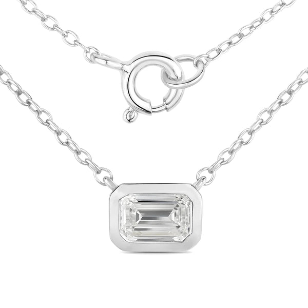Emerald Cut Bezel Set Solitaire Necklace