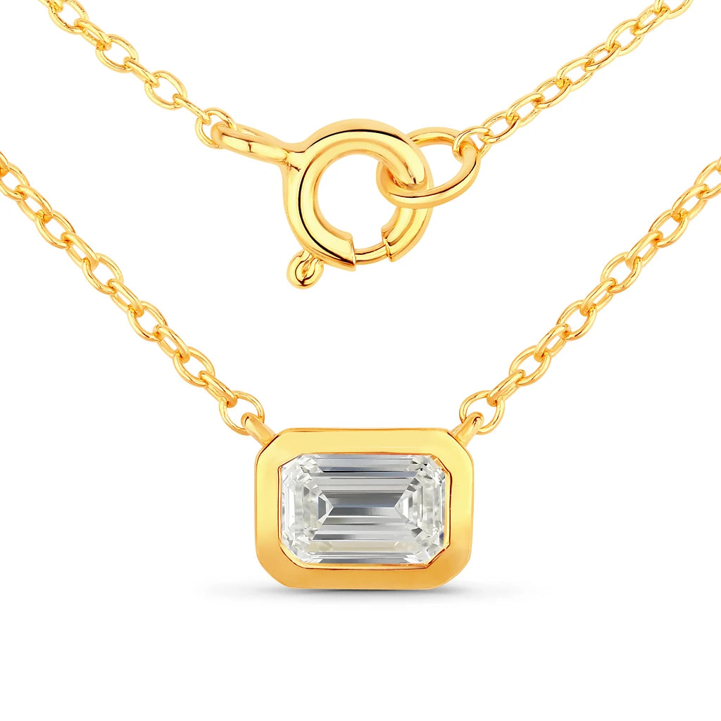 Emerald Cut Bezel Set Solitaire Necklace