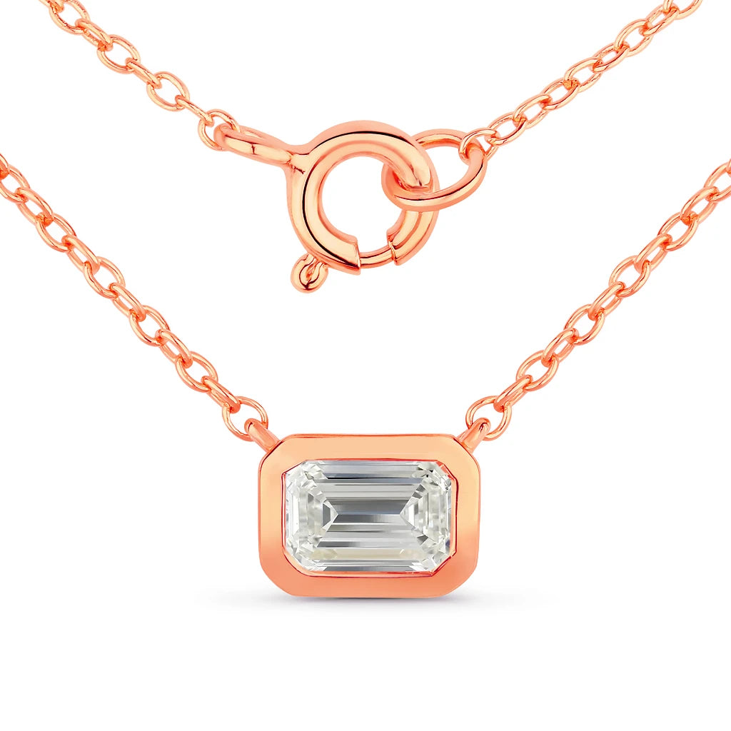 Emerald Cut Bezel Set Solitaire Necklace