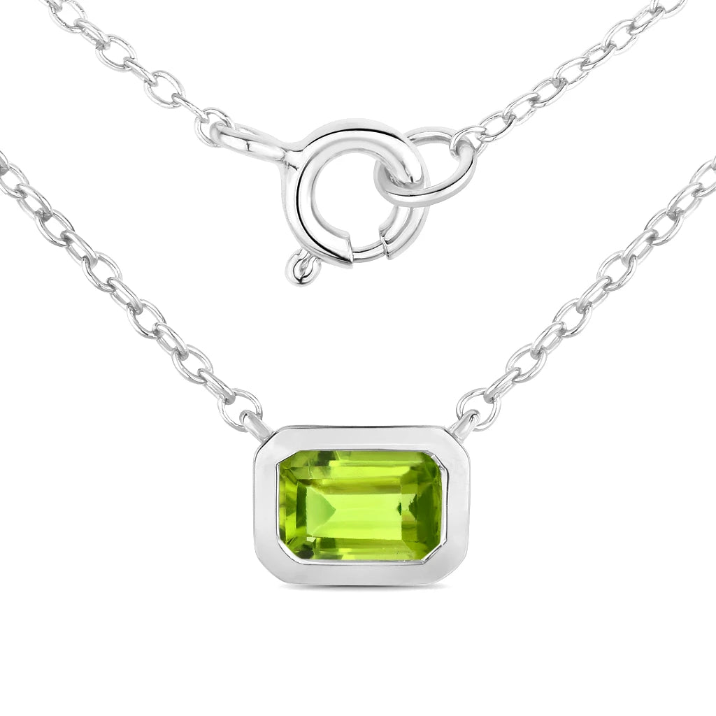 Emerald Cut Bezel Set Solitaire Necklace