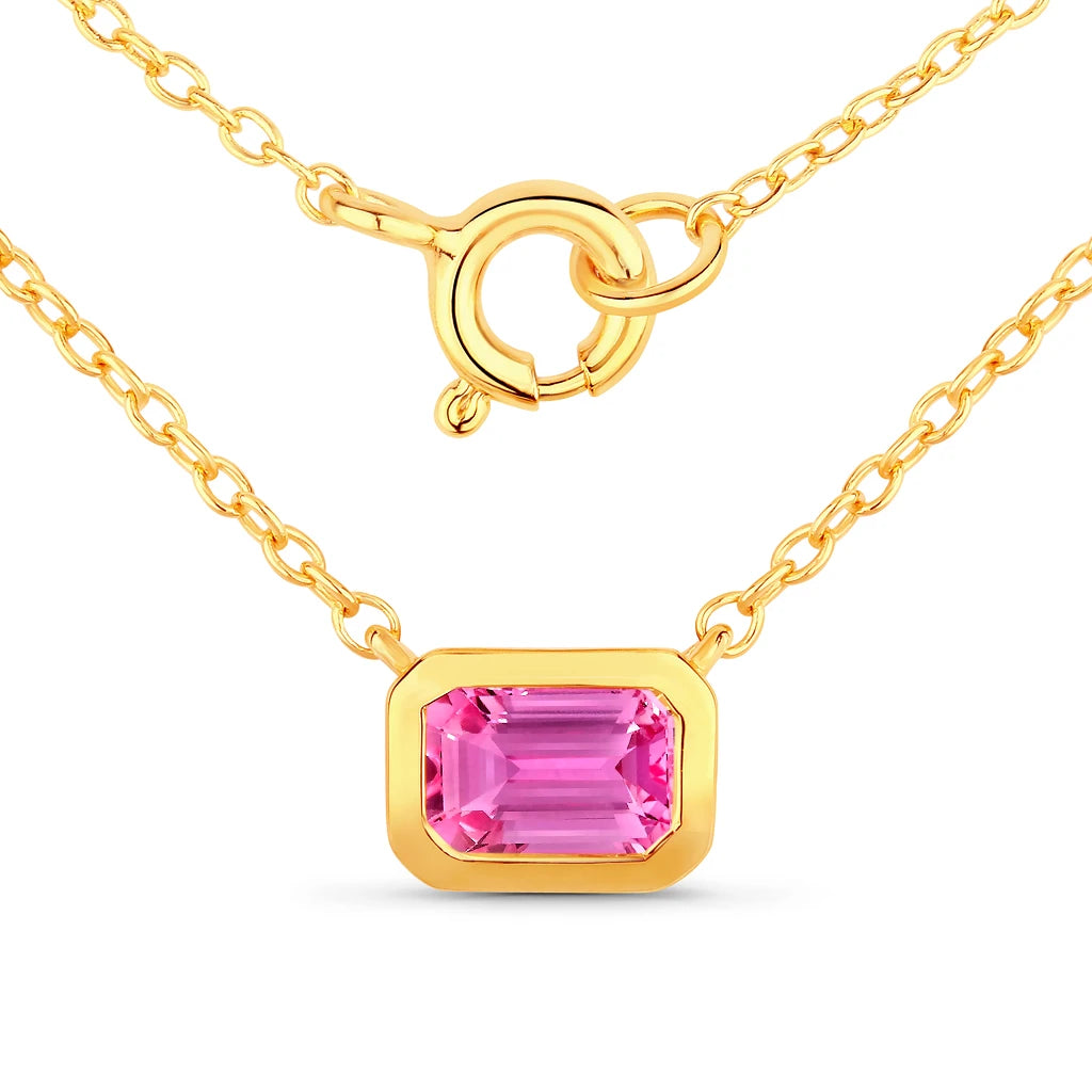 Emerald Cut Bezel Set Solitaire Necklace