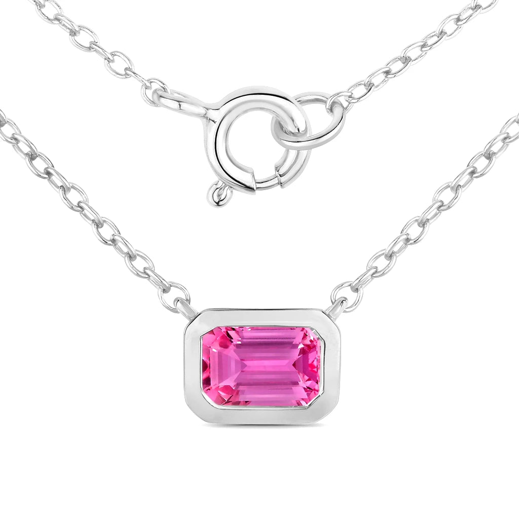 Emerald Cut Bezel Set Solitaire Necklace