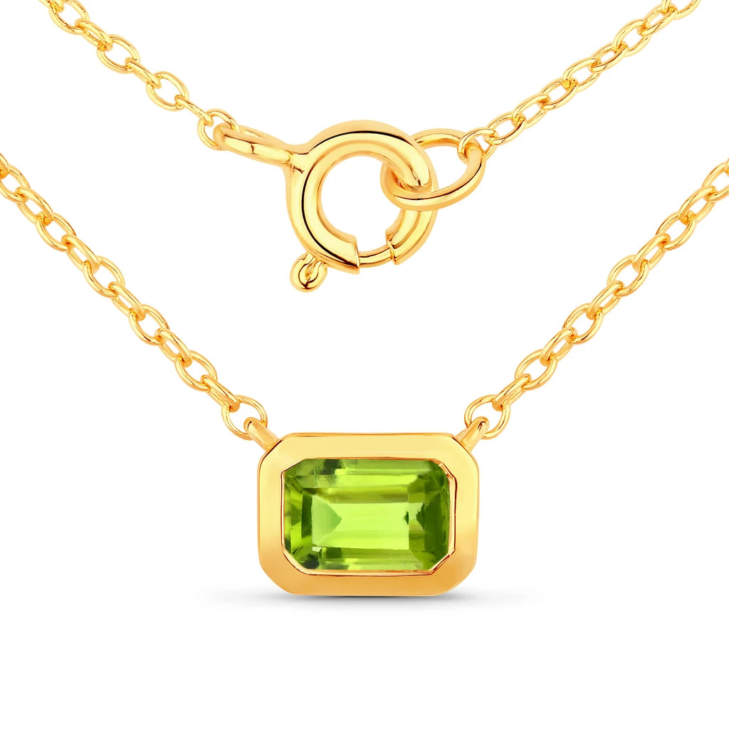 Emerald Cut Bezel Set Solitaire Necklace
