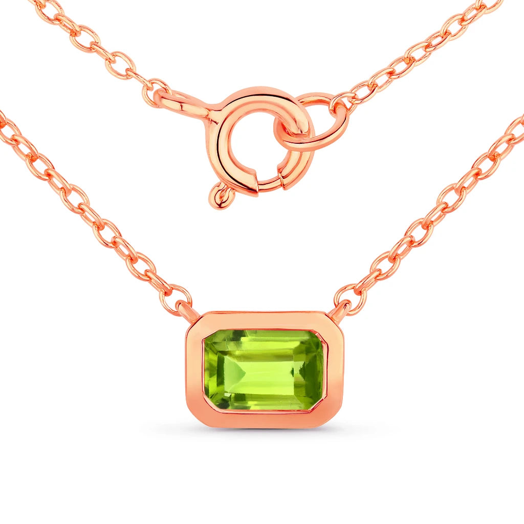 Emerald Cut Bezel Set Solitaire Necklace
