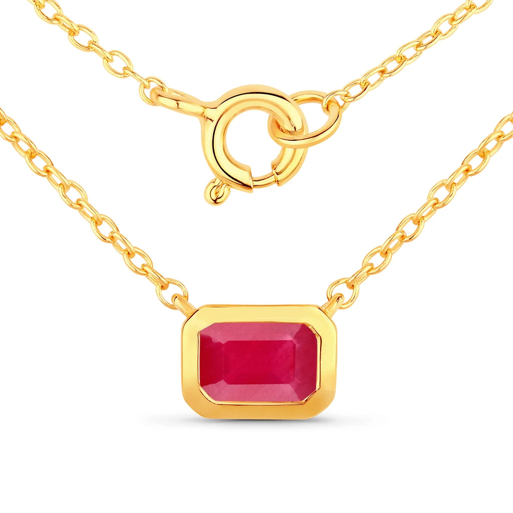 Emerald Cut Bezel Set Solitaire Necklace