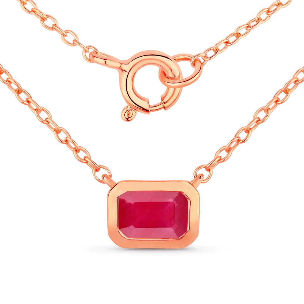 Emerald Cut Bezel Set Solitaire Necklace