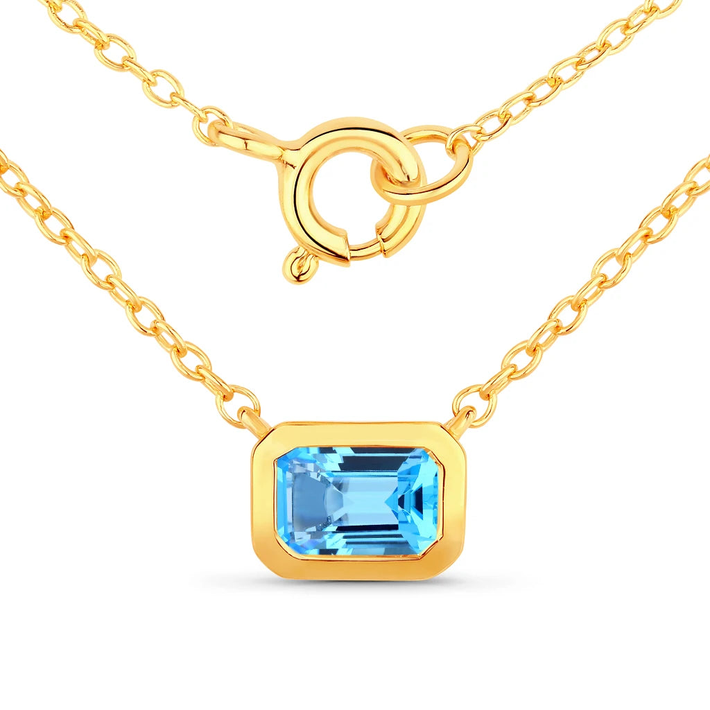 Emerald Cut Bezel Set Solitaire Necklace