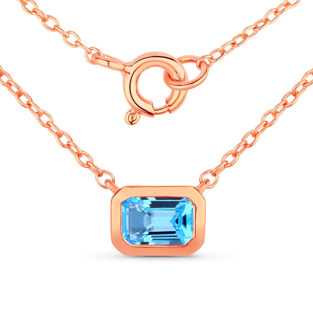 Emerald Cut Bezel Set Solitaire Necklace