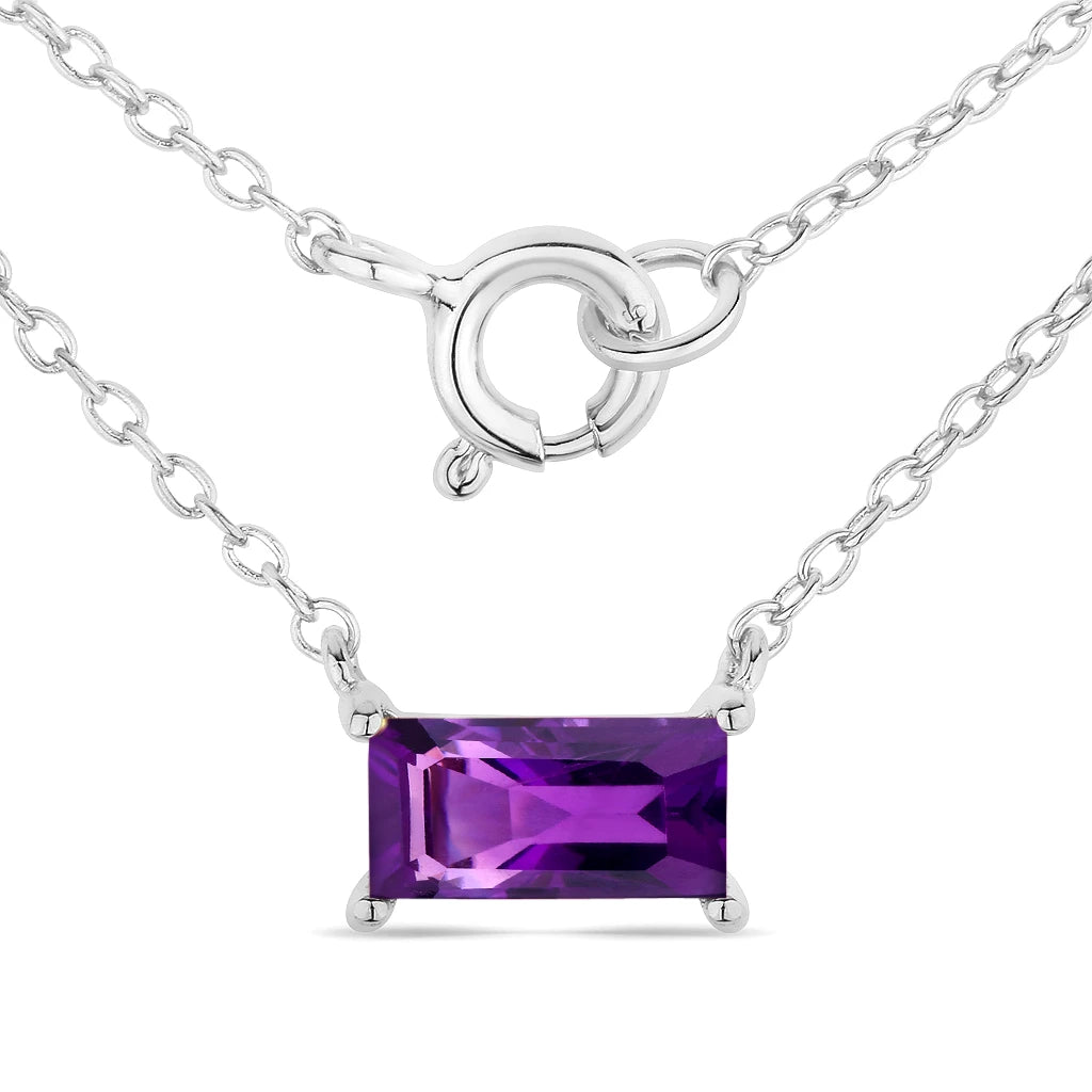 Minimal Baguette Cut Bezel Set Solitaire Necklace