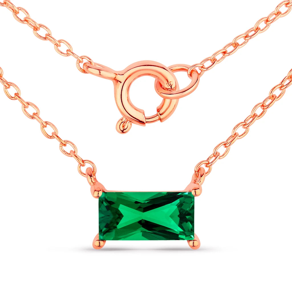 Minimal Baguette Cut Bezel Set Solitaire Necklace
