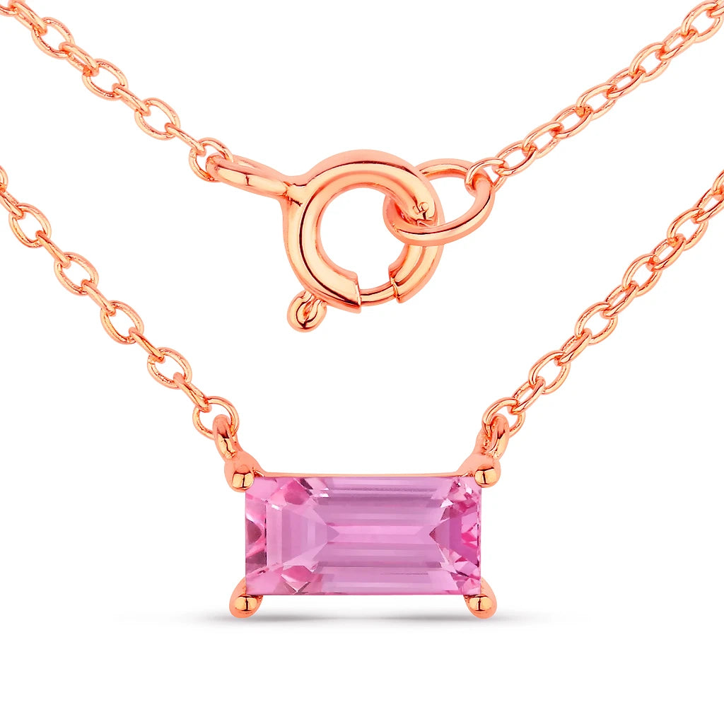 Minimal Baguette Cut Bezel Set Solitaire Necklace