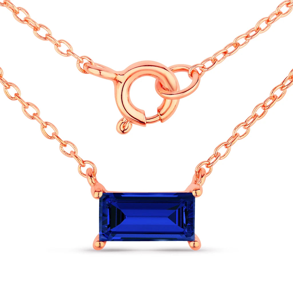 Minimal Baguette Cut Bezel Set Solitaire Necklace