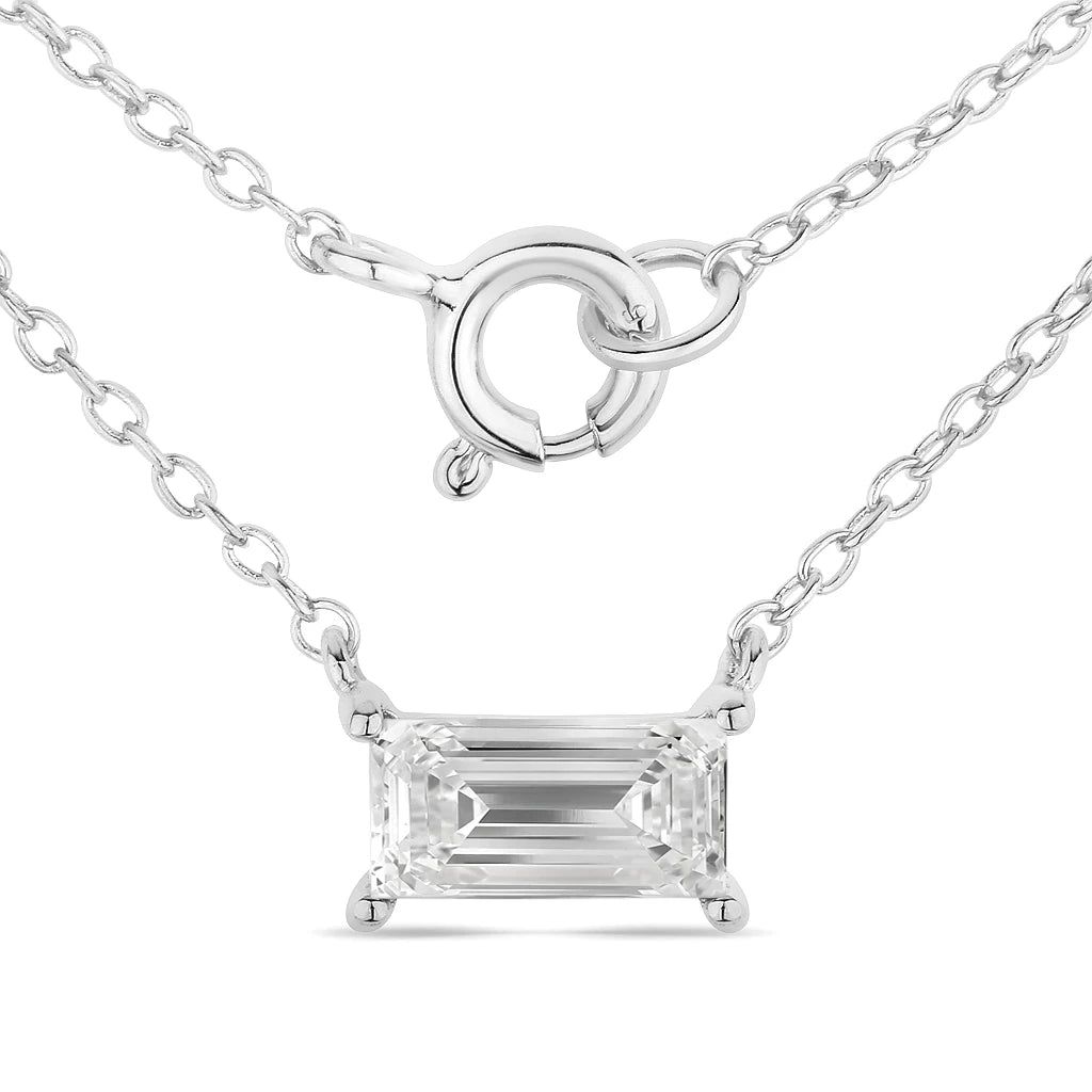 Minimal Baguette Cut Bezel Set Solitaire Necklace