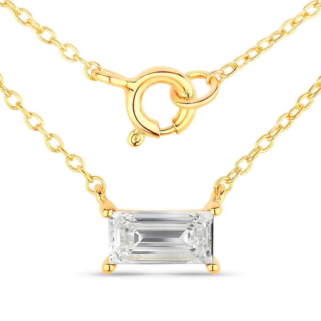 Minimal Baguette Cut Bezel Set Solitaire Necklace