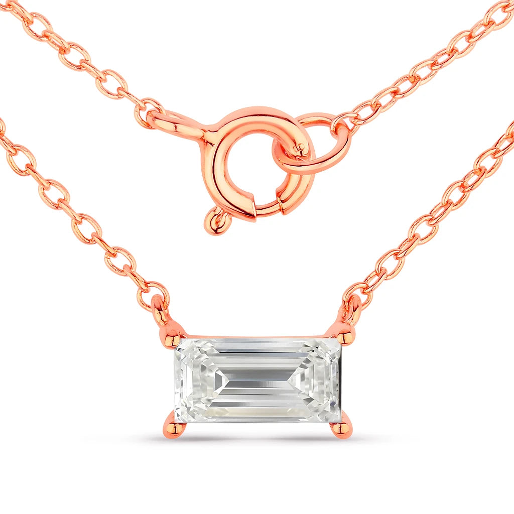 Minimal Baguette Cut Bezel Set Solitaire Necklace