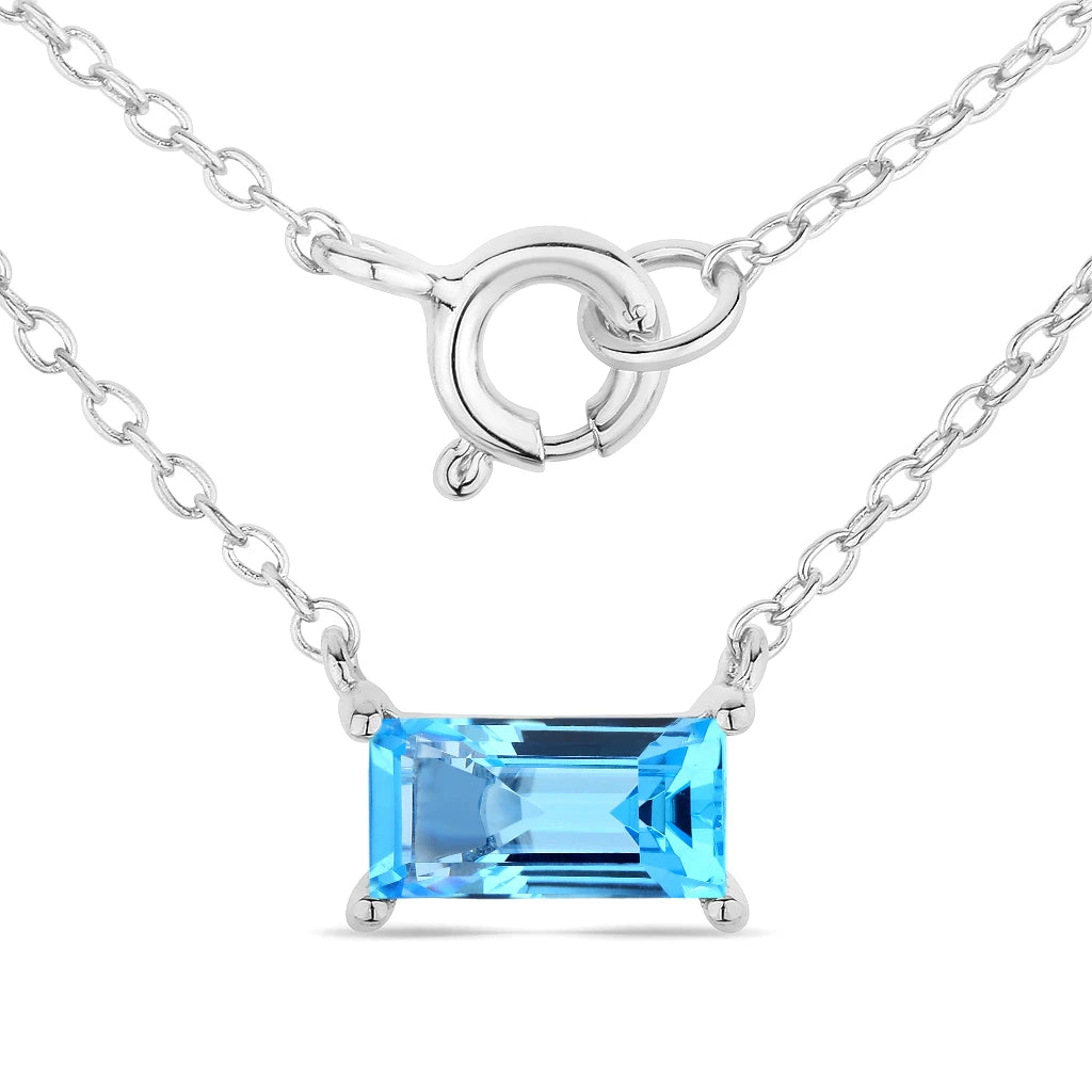 Minimal Baguette Cut Bezel Set Solitaire Necklace