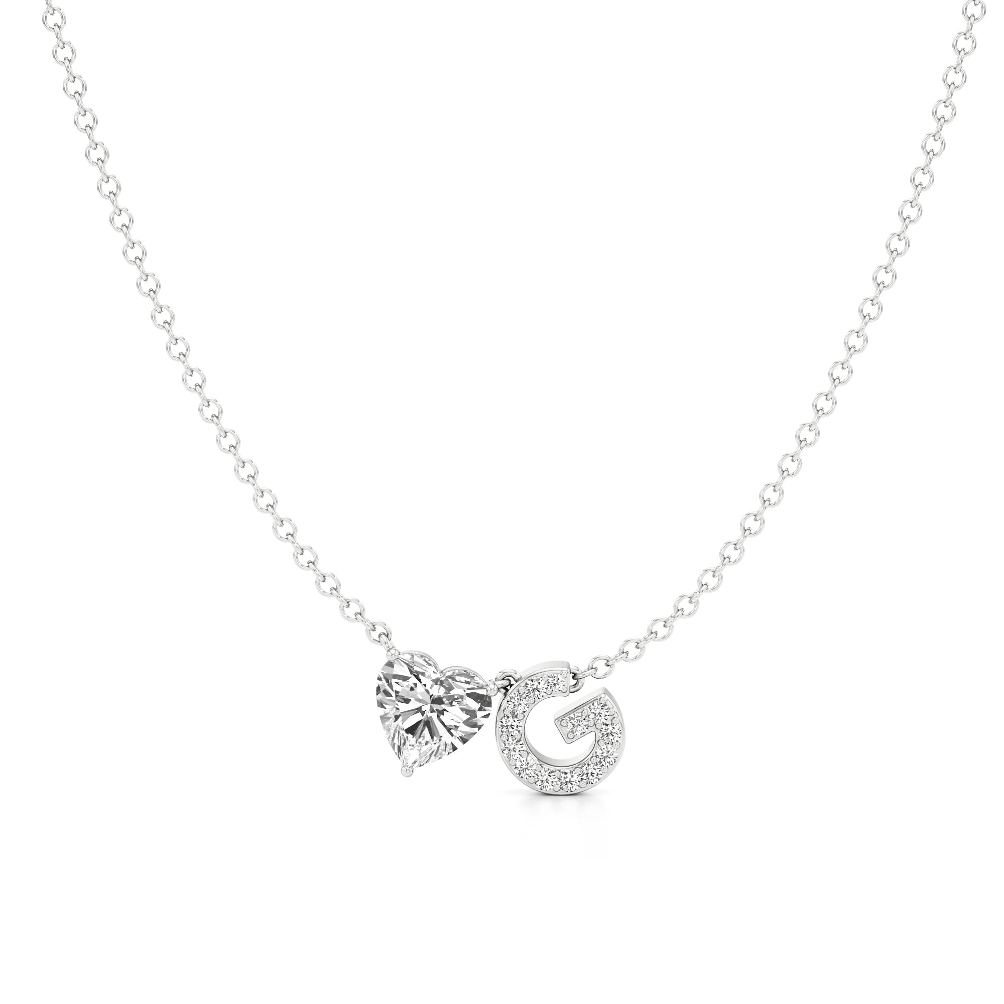 Initial Necklace with Heart Diamond Accent