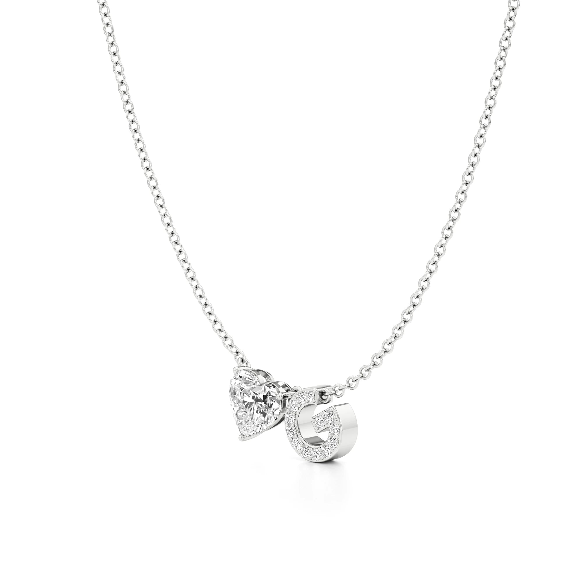 Initial Necklace with Heart Diamond Accent