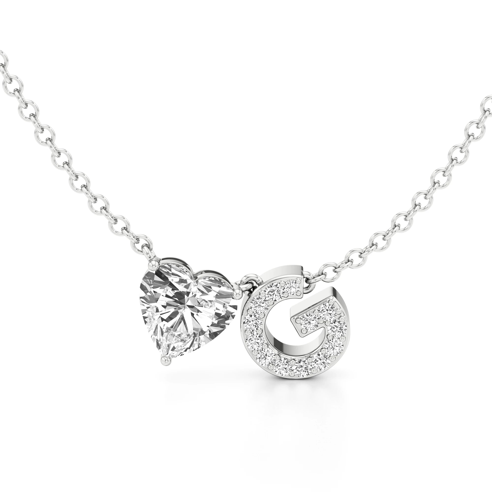 Initial Necklace with Heart Diamond Accent