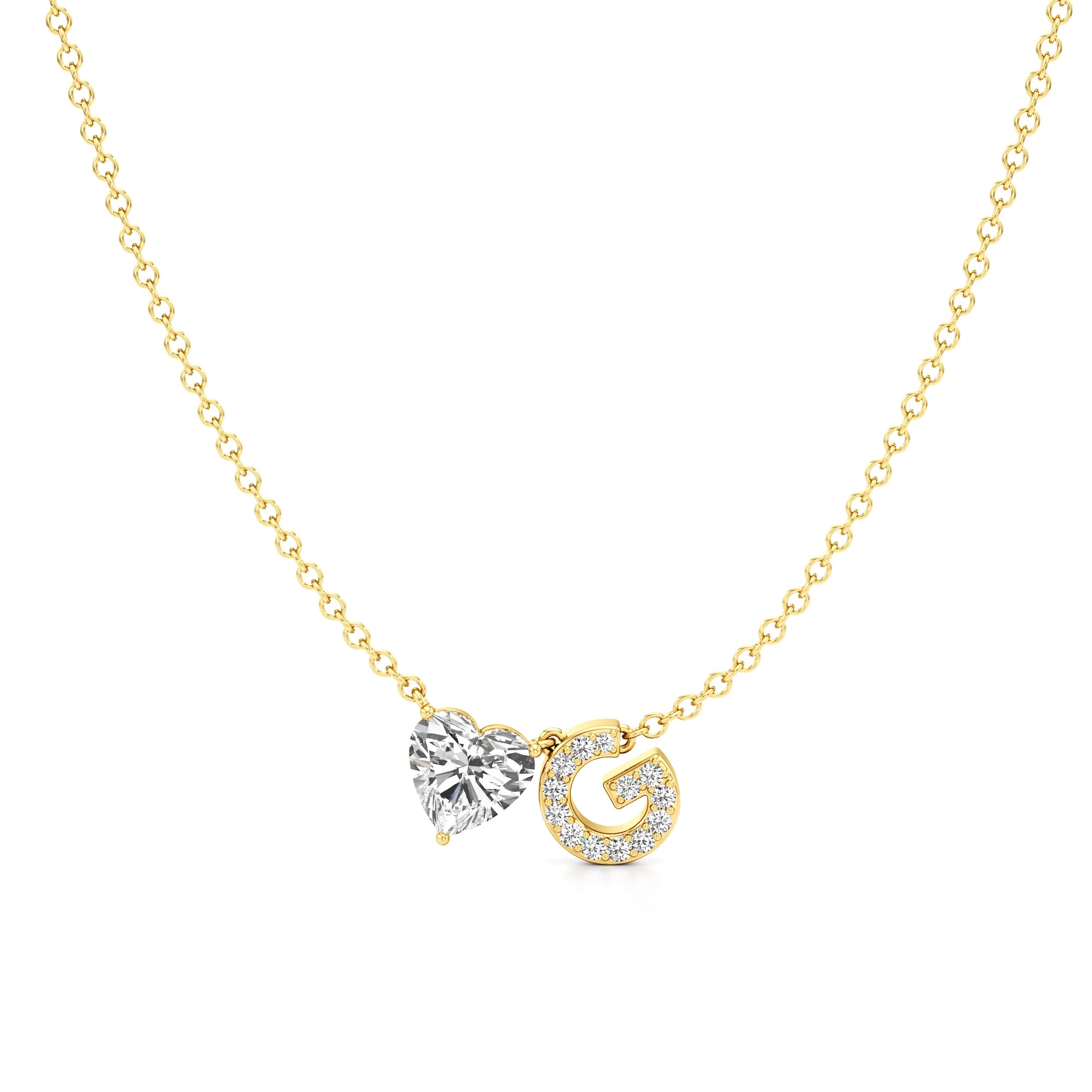 Initial Necklace with Heart Diamond Accent
