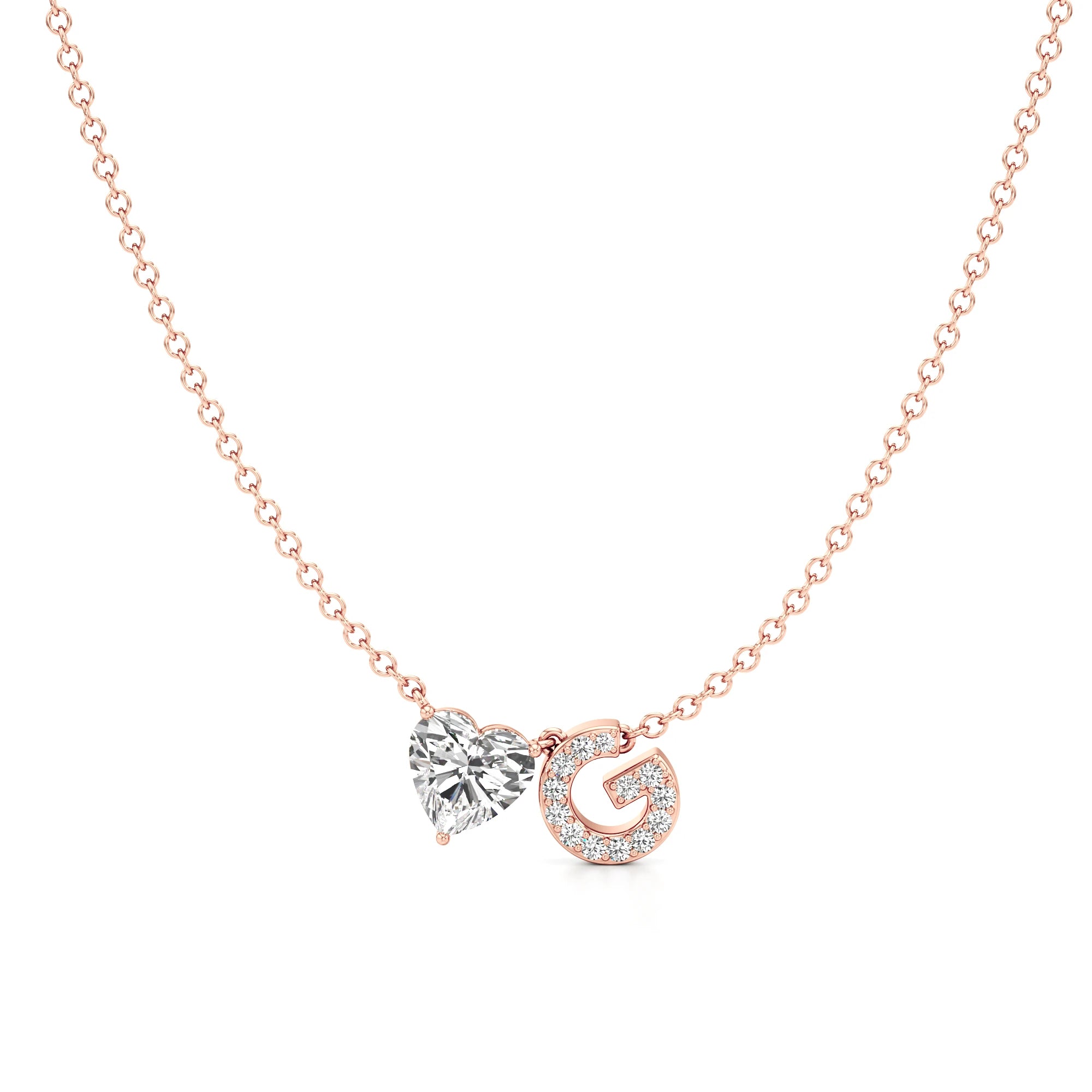 Initial Necklace with Heart Diamond Accent