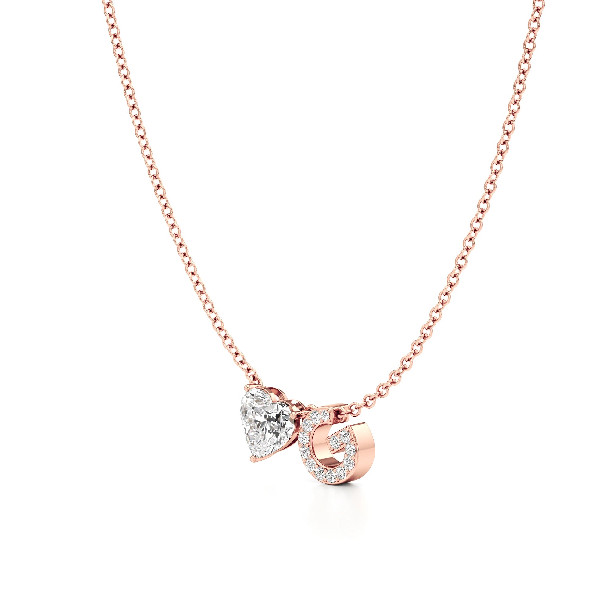 Initial Necklace with Heart Diamond Accent