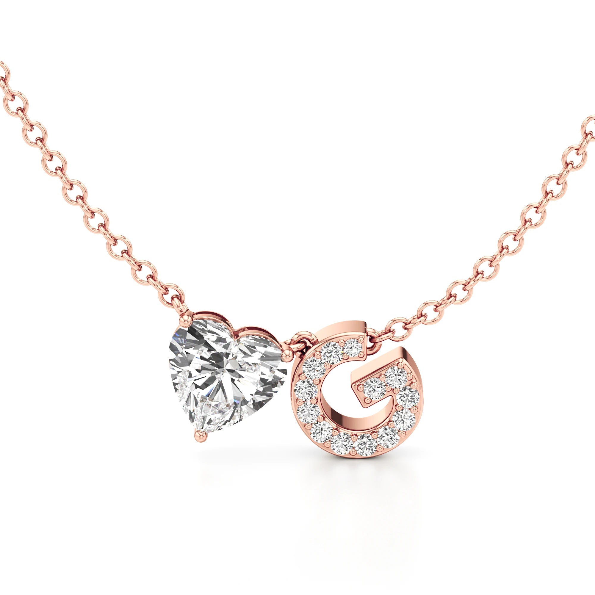 Initial Necklace with Heart Diamond Accent