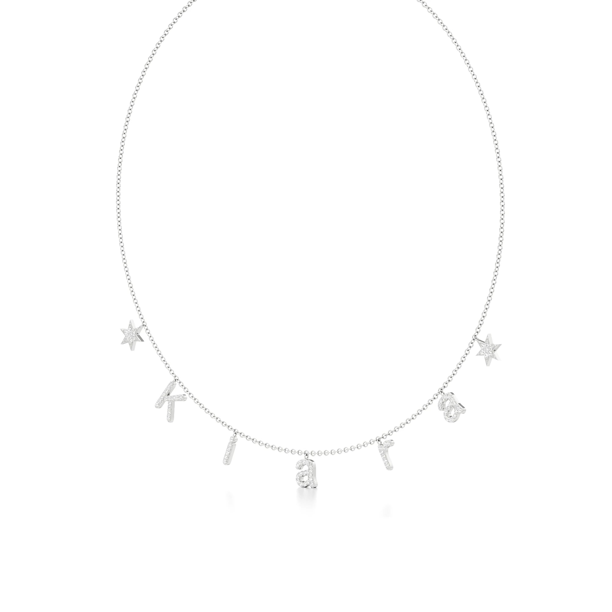 Name Necklace with Star Detailing in Diamond Pavé