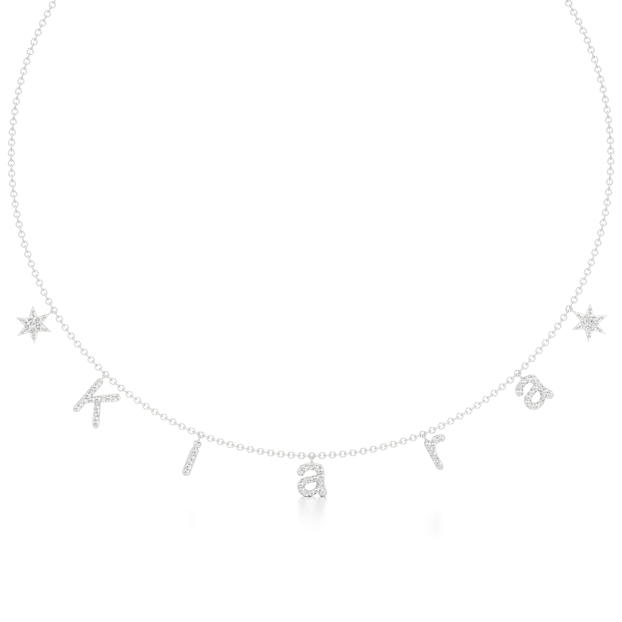 Name Necklace with Star Detailing in Diamond Pavé
