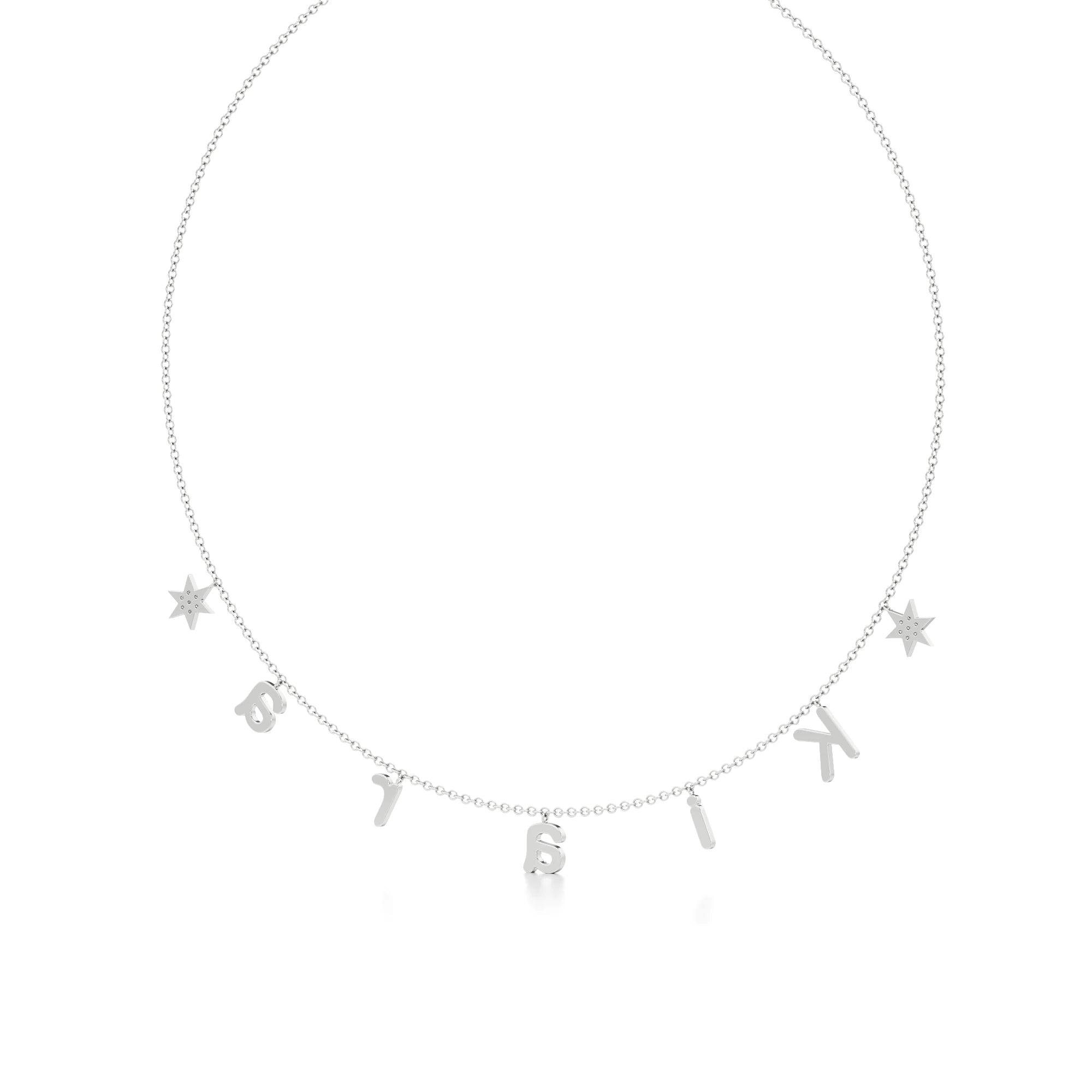 Name Necklace with Star Detailing in Diamond Pavé