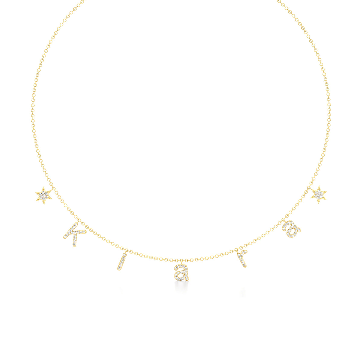Name Necklace with Star Detailing in Diamond Pavé