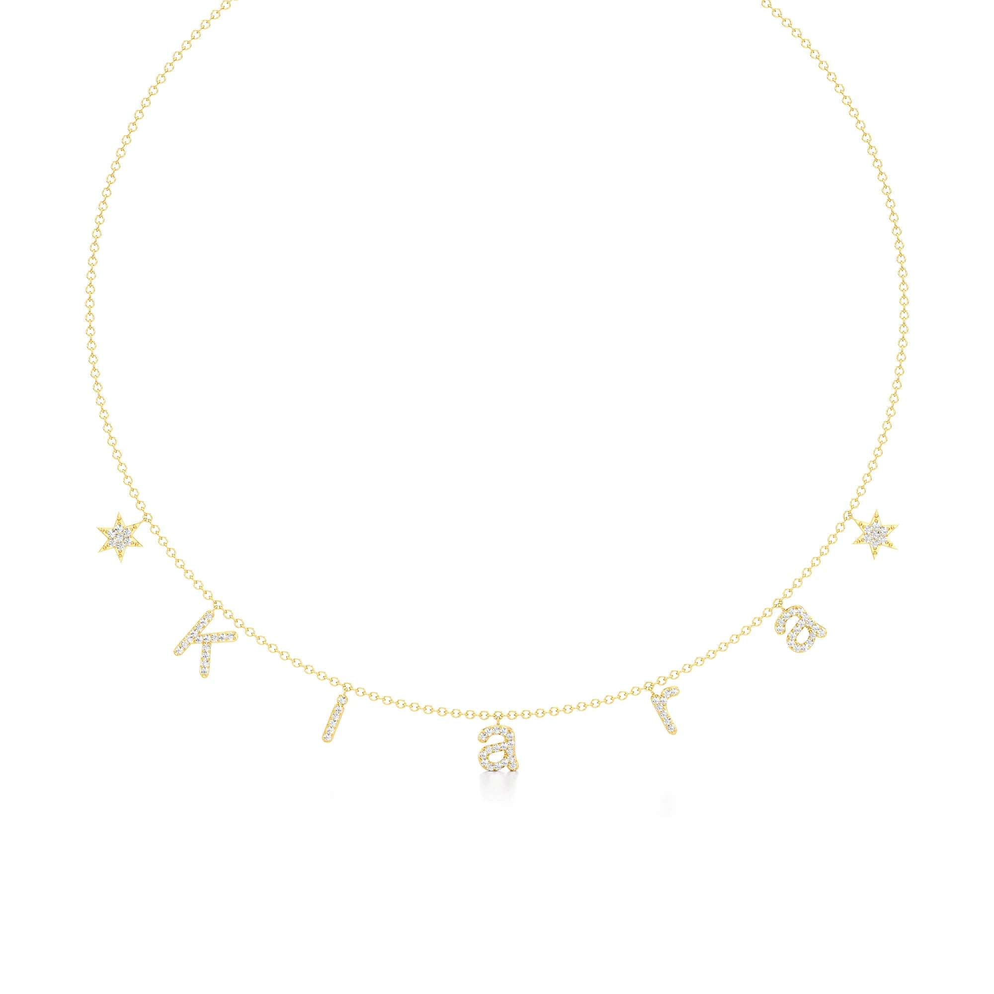 Name Necklace with Star Detailing in Diamond Pavé
