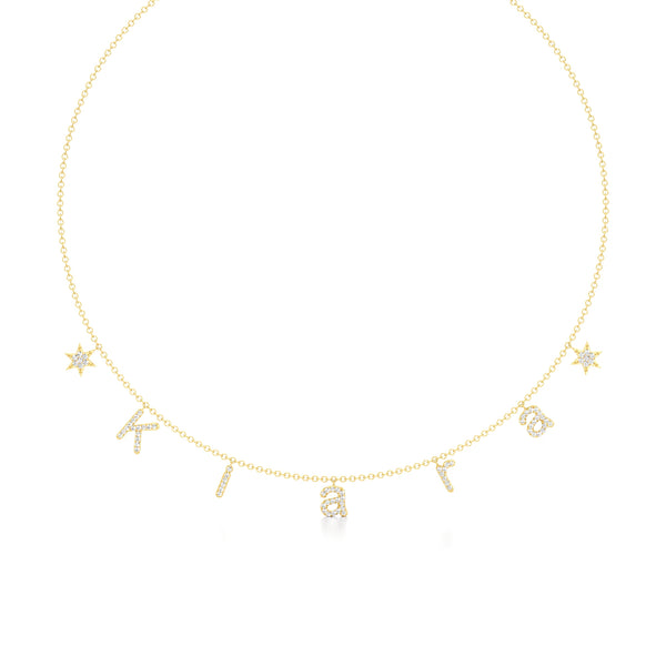 Name Necklace with Star Detailing in Diamond Pavé