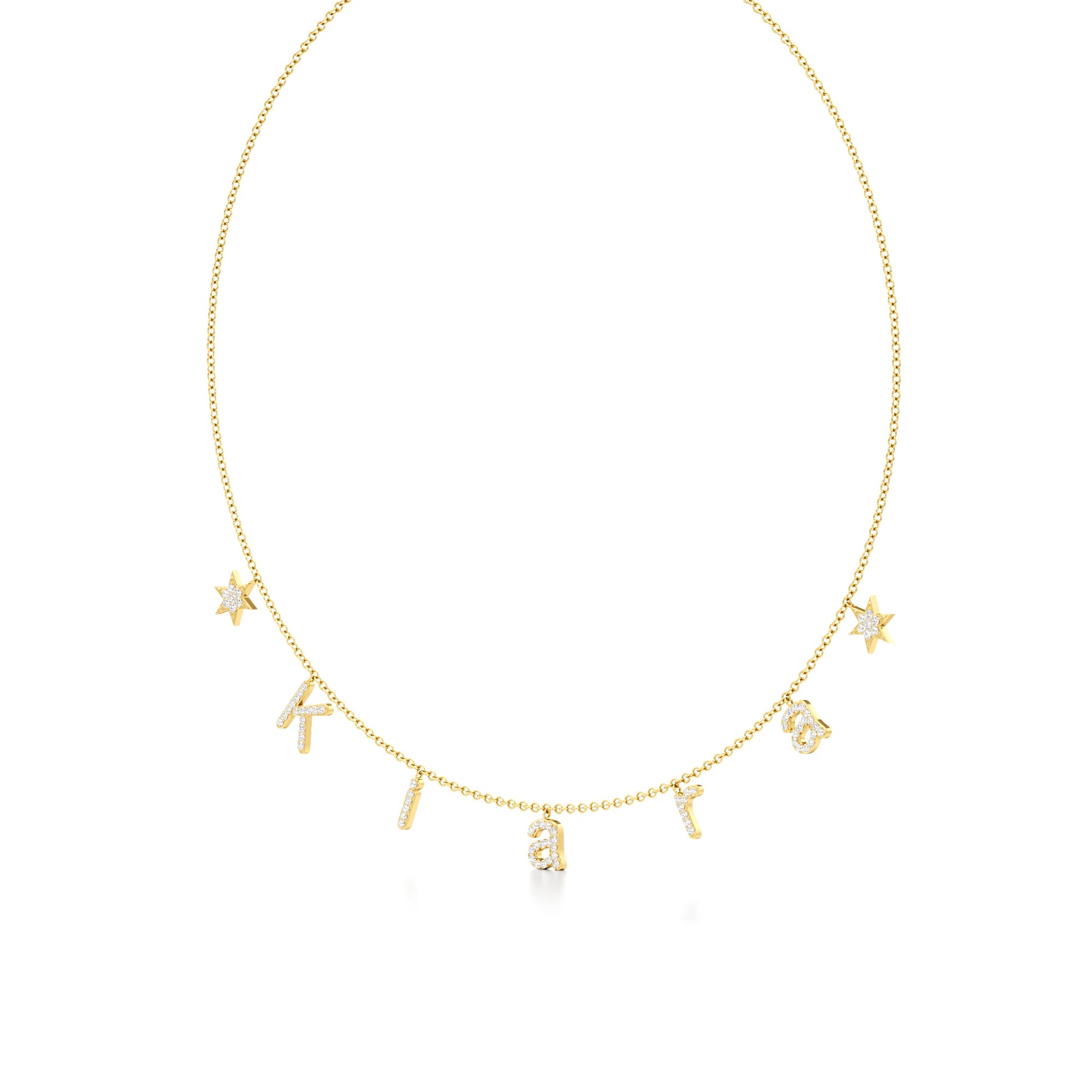 Name Necklace with Star Detailing in Diamond Pavé