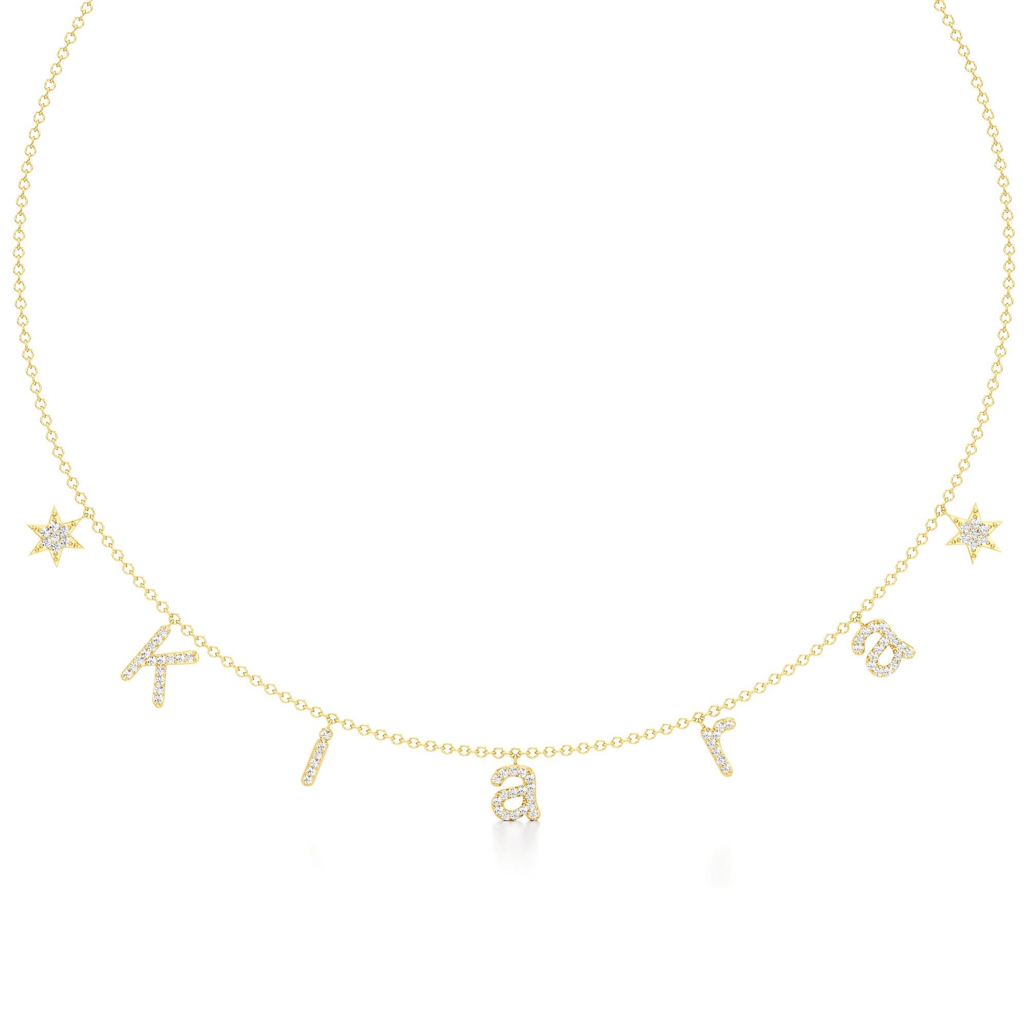 Name Necklace with Star Detailing in Diamond Pavé