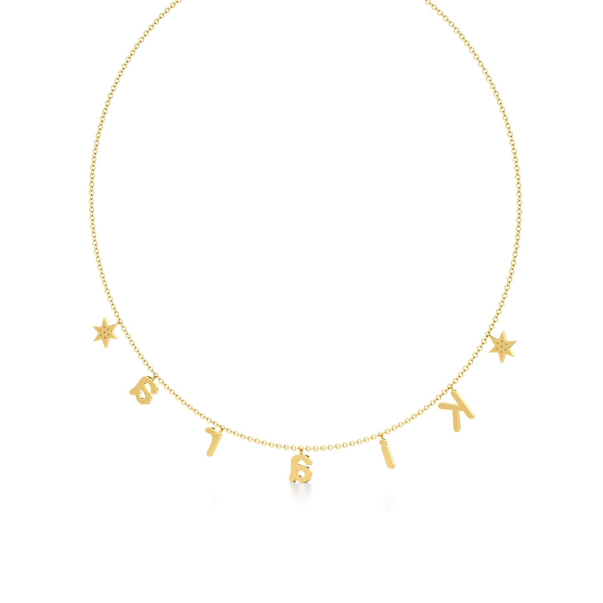 Name Necklace with Star Detailing in Diamond Pavé