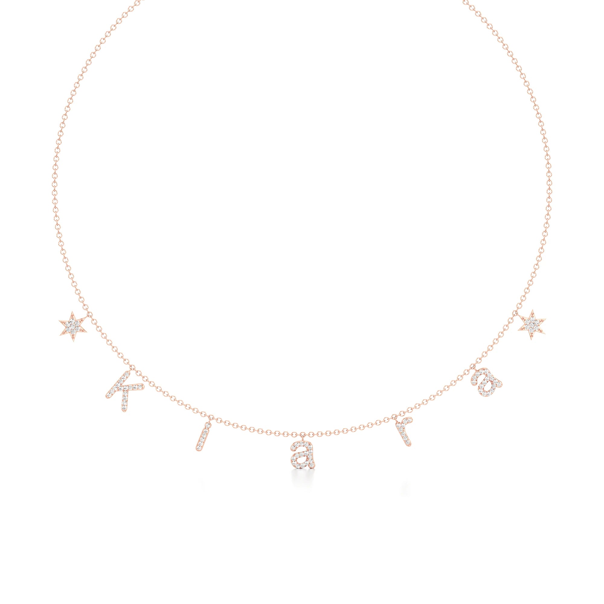 Name Necklace with Star Detailing in Diamond Pavé