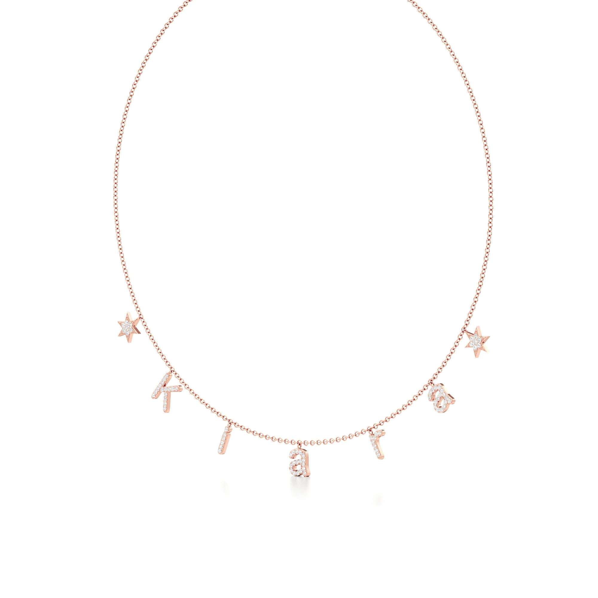 Name Necklace with Star Detailing in Diamond Pavé