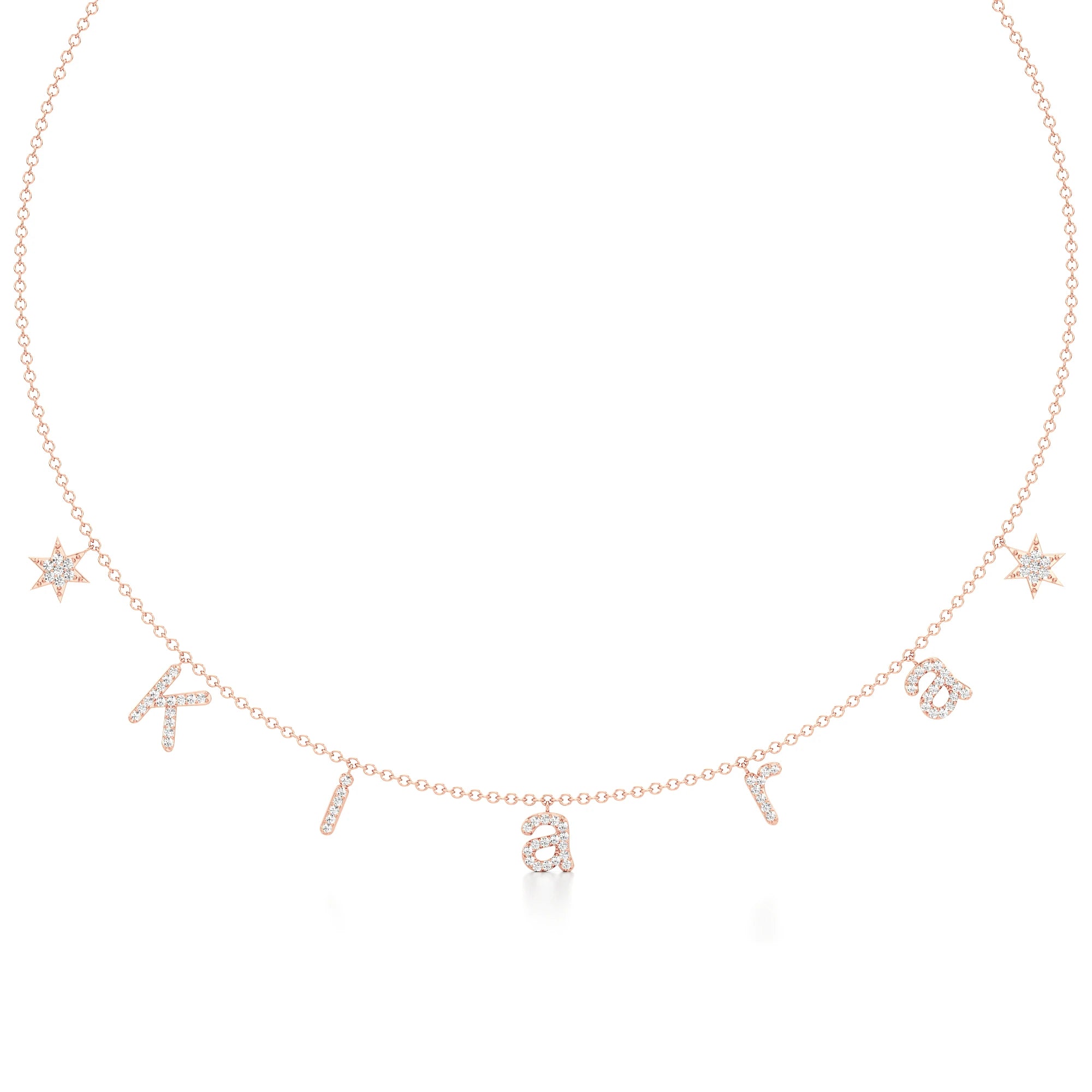 Name Necklace with Star Detailing in Diamond Pavé