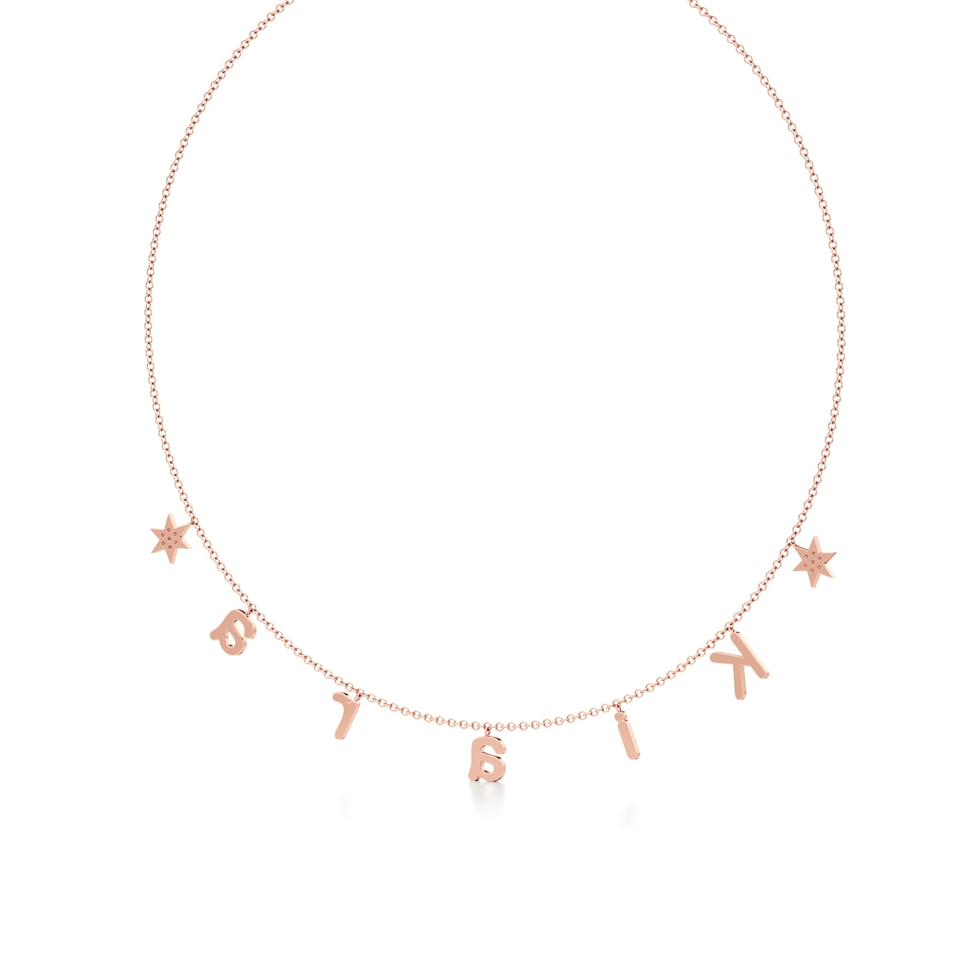 Name Necklace with Star Detailing in Diamond Pavé