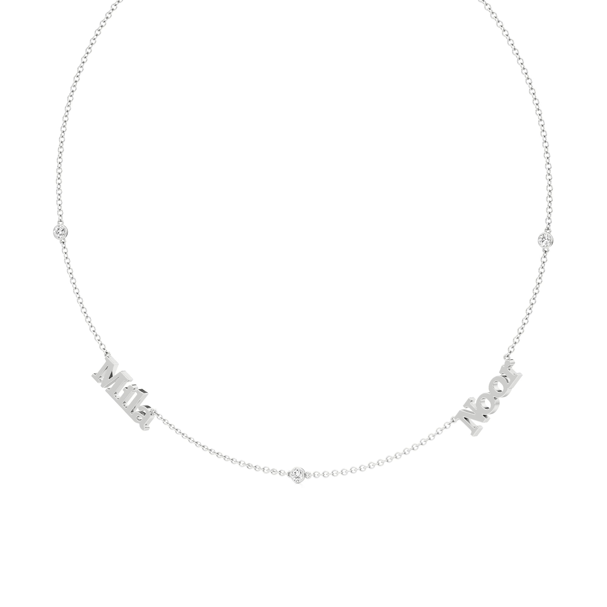 Multi Name Necklace with Diamond Accents