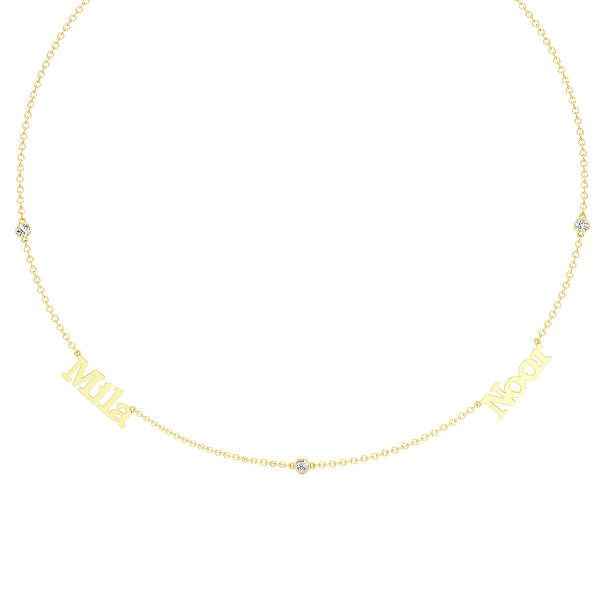 Multi Name Necklace with Diamond Accents