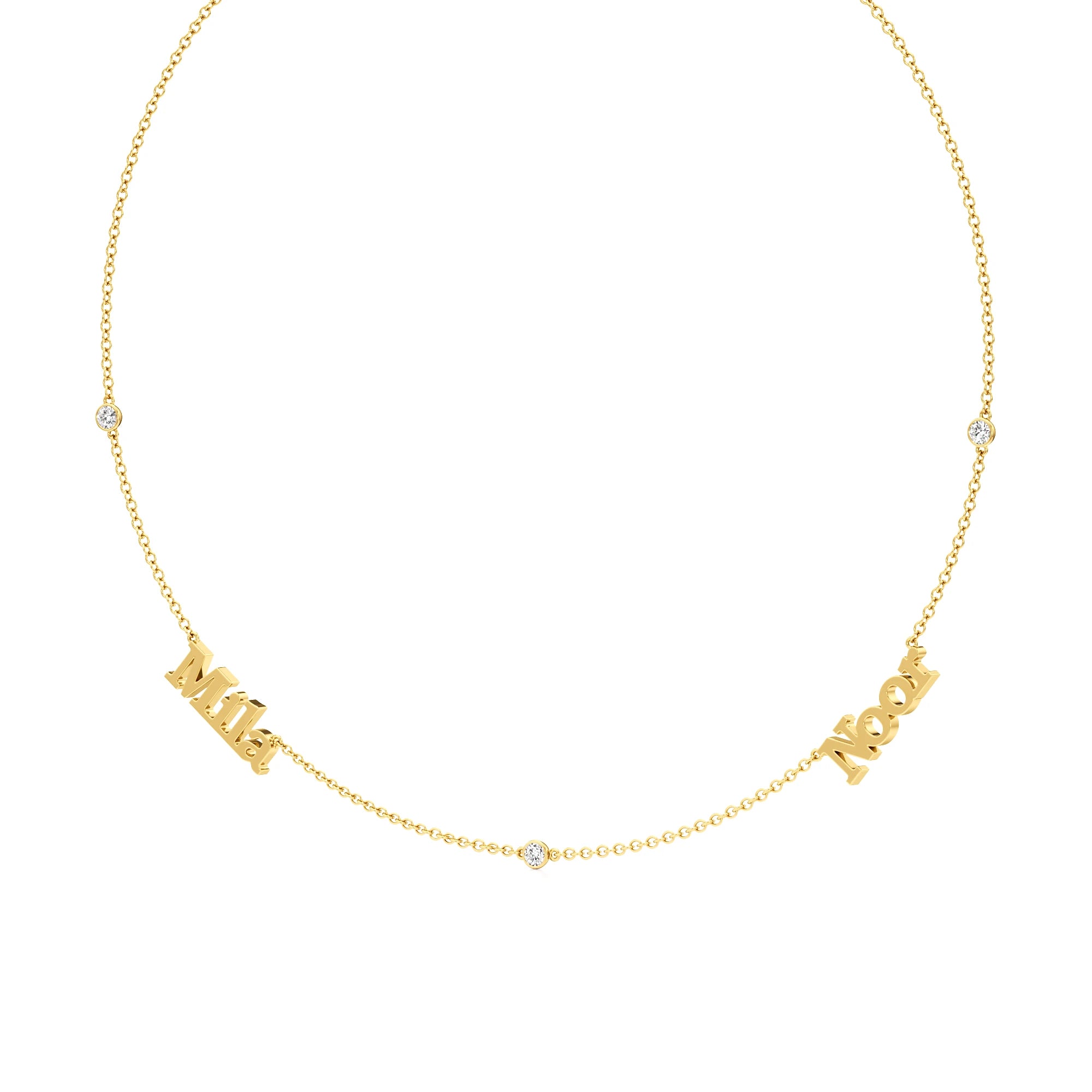 Multi Name Necklace with Diamond Accents