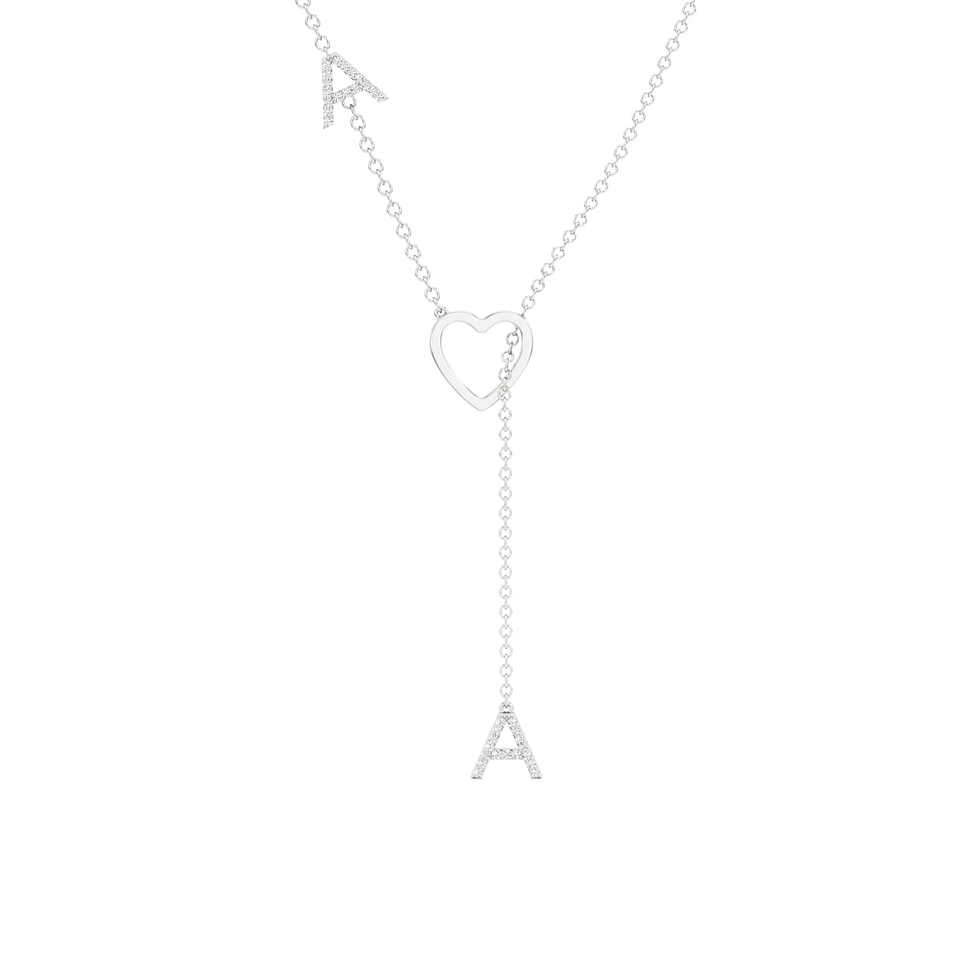 Diamond Pavé Double Initial Drop Necklace with Heart Detail